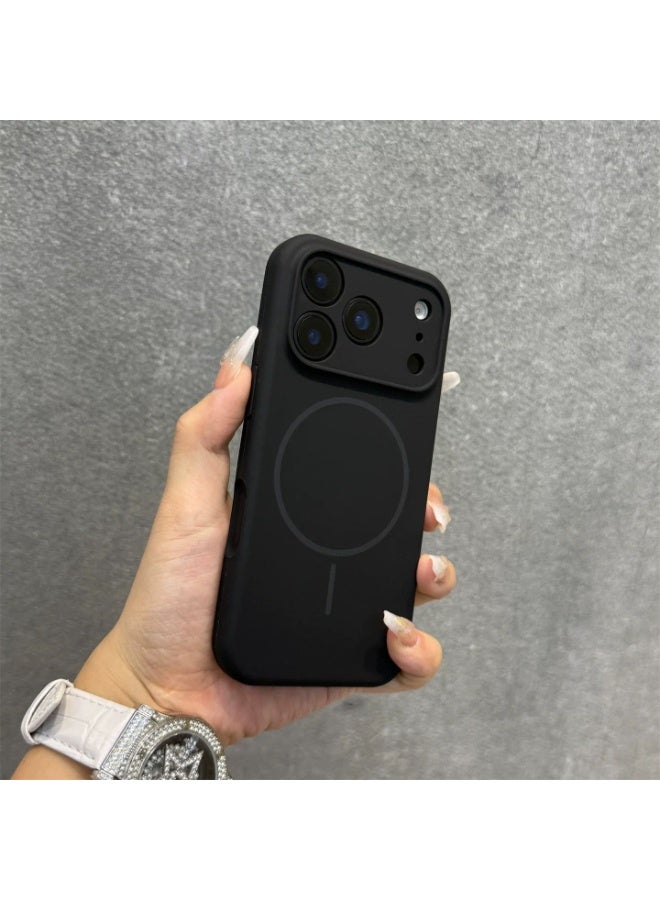 غطاء سيليكون متوافق مع هاتف iPhone 17 Pro Max، غطاء سيليكون سائل، غطاء حماية كامل للجسم، مقاوم للصدمات، غطاء هاتف نحيف، بطانة ناعمة من الألياف الدقيقة مضادة للخدش - أسود - Image 4